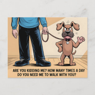 Mürrischer Hund Lustige Geh-Cartoon Feiertagspostkarte
