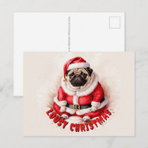 Mürrischer Mops mit Santa-Claus-Outfit - Weihnacht Feiertagspostkarte