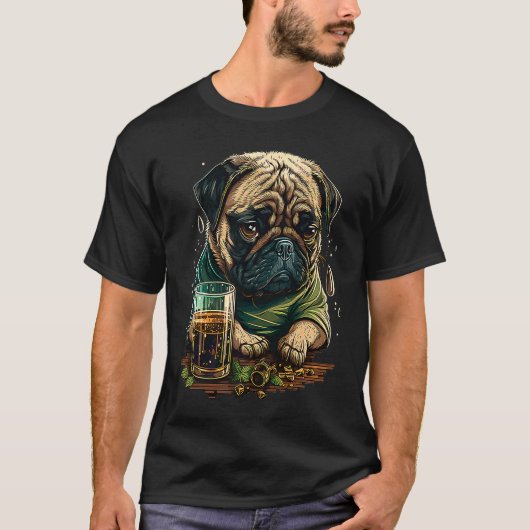 Mürrischer Mops trinkt Whisky T-Shirt (Vorderseite)