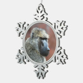 Mürrischer olivgrüner Pavian Schneeflocken Zinn-Ornament (Rechts)