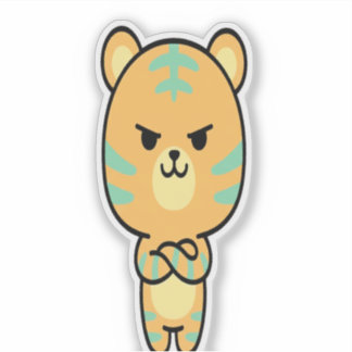 Mürrischer orange Tiger süß Kawaii Cartoon Aufkleb Aufkleber