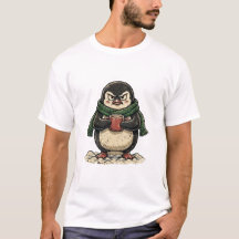 Mürrischer Pinguin mit heißer Schokolade, lustiger