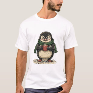 Mürrischer Pinguin mit heißer Schokolade, lustiger T-Shirt