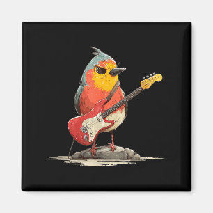 Mürrischer Rotkehlchen-Vogel mit E-Gitarre für Fed Magnet