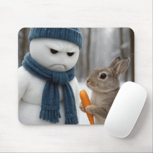 Mürrischer Schneemann mit einem Hasen Mousepad
