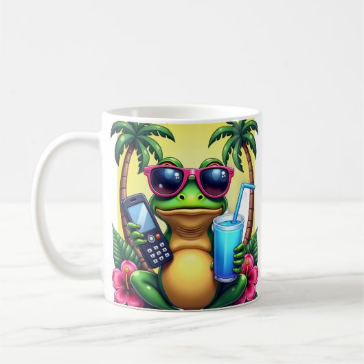 Mürrischer Y2K-Frosch Retro Vaporwave Tropischer F Kaffeetasse (Links)