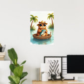 Mürrisches Capybara beim Fischen in seinem Boot - Poster (Heimbüro)