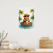 Mürrisches Capybara beim Fischen in seinem Boot - Poster (Küche)