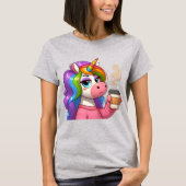 Mürrisches Einhorn braucht Kaffee Cartoon T-Shirt (Vorderseite)