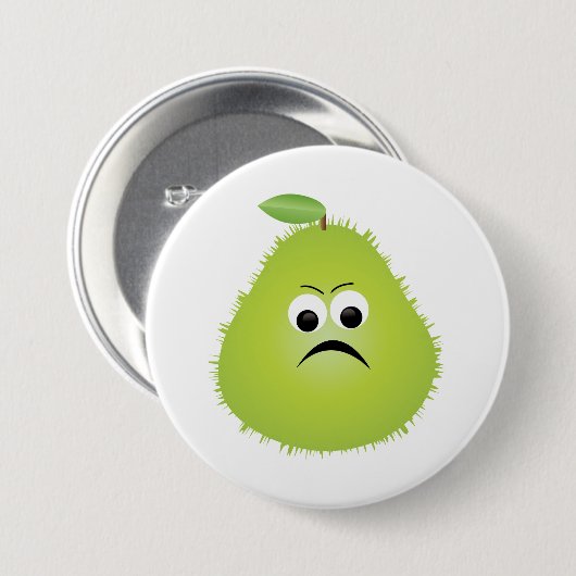 Mürrisches Flauschiges Birnengesicht Lustiger Fruc Button (Vorne & Hinten)