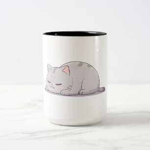 Mürrisches Schlafkatzen-Kawaii-Design Zweifarbige Tasse