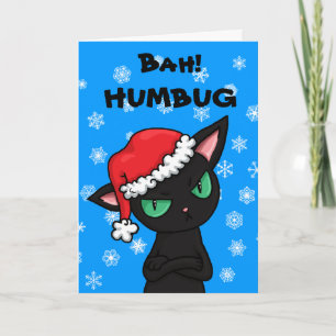 Mürrisches schwarze Katze Bah Humbug-Weihnachten Feiertagskarte