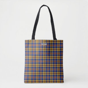 Murtaugh Clan Tartan Blue und Gold Kariert Monogra Tasche