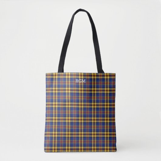 Murtaugh Clan Tartan Blue und Gold Kariert Monogra Tasche (Vorderseite)