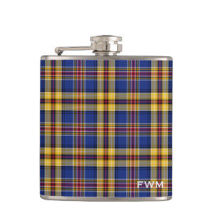Murtaugh Tartan Monogram Blue und Yellow Kariert Flachmann