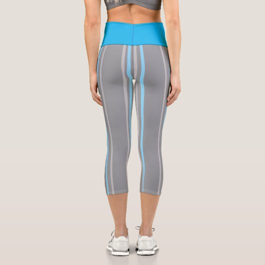 Murugi Apparels Azure Strips High Waisted Capri Leggings (Rückseite)
