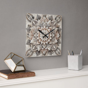 Murugi Wohngestaltung Vintag Floral Acrylic Quadratische Wanduhr