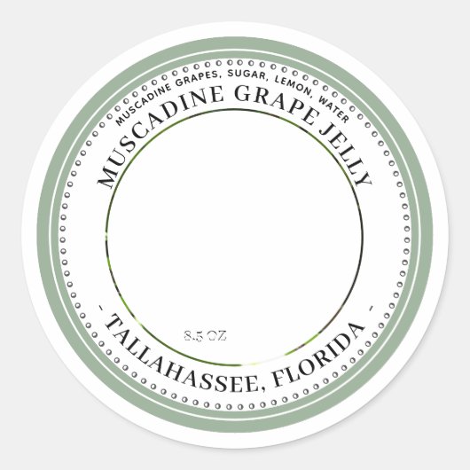 Muscadine Traubenmarmelade mit dem Etikett "Sage B Runder Aufkleber (Vorderseite)