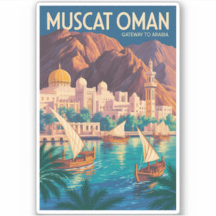 Muscat Oman Illustration Reise Kunst Vintage Aufkleber