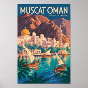 Muscat Oman Illustration Reise Kunst Vintage Poster
