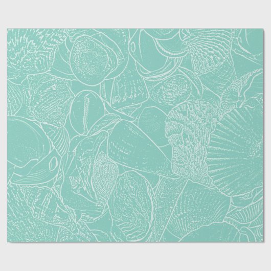 Muschel am Küstenmeer Aquamarin Grün Weiß Decoupag Geschenkpapier (Flach)