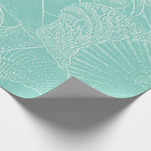 Muschel am Küstenmeer Aquamarin Grün Weiß Decoupag Geschenkpapier (Ecke)