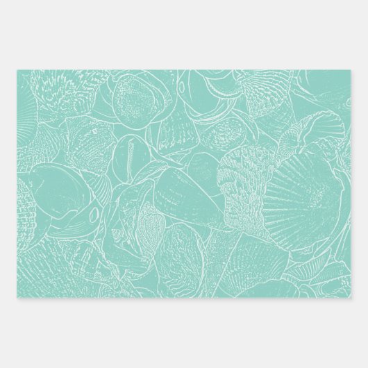 Muschel am Küstenmeer Aquamarin Grün Weiß Decoupag Geschenkpapier Set (Vorderseite)