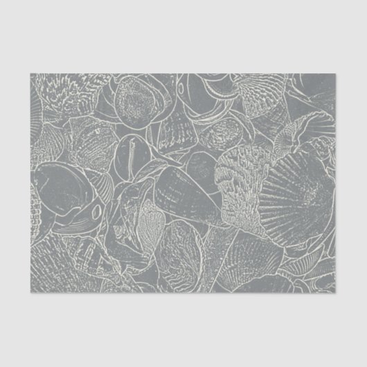 Muschel am Küstenmeer Grau-Weiß-Decoupage Seidenpapier (Vorderseite)