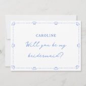 Muschel an der Küste Schick Border Blue Bridesmaid Karte (Vorderseite)