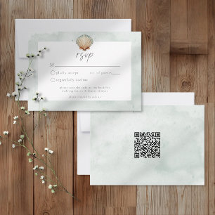 Muschel-Aquarell-Minimalist-Beach-Hochzeit QR RSVP Karte