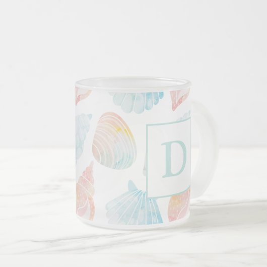 Muschel Aquarellfarben Monogramm Mattiertes Glas K Mattglastasse (VorderseiteRechts)