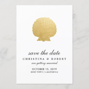Muschel-Attrappe Goldfolie Ozean Save The Date Einladung