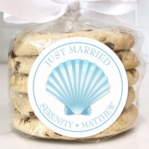 Muschel Beach Blue Nautical Wedding Just Married Runder Aufkleber