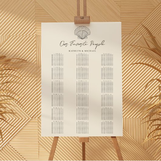 Muschel Beach Coastal Hochzeit 18 Tischkarten Poster