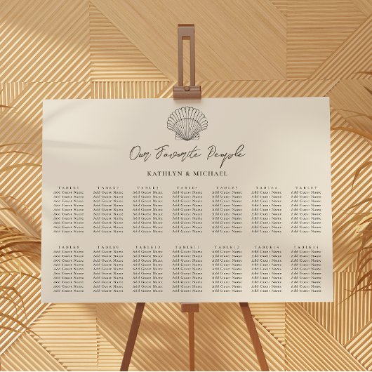 Muschel Beach Ocean Wedding 14 Table Seating Chart Poster
