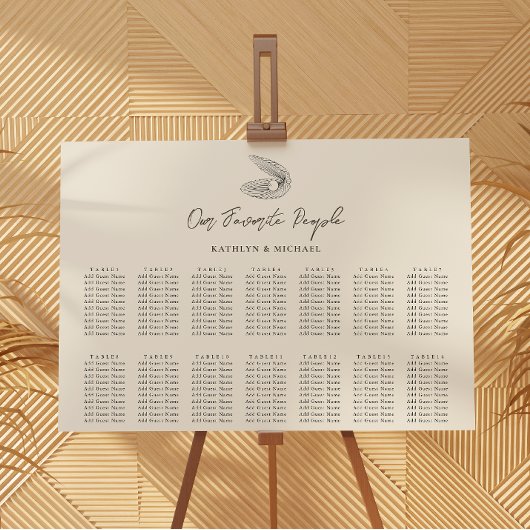 Muschel Beach Ocean Wedding 14 Table Seating Chart Poster