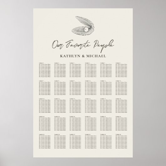 Muschel Beach Ocean Wedding 30 Table Seating Chart Poster (Vorne)