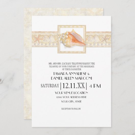 Muschel Beach Sand Stripe Conch Einladung (Vorne/Hinten)