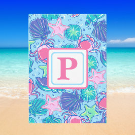 Muschel Crab Ocean Monogram Preppy Mitteilungskarte