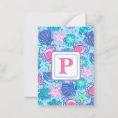 Muschel Crab Ocean Monogram Preppy Mitteilungskarte (Vorderseite)