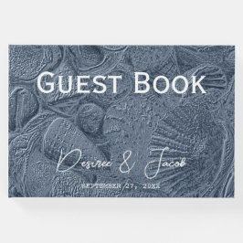 Muschel Dark Dusty Blue Moderner Küstenstrand Gästebuch