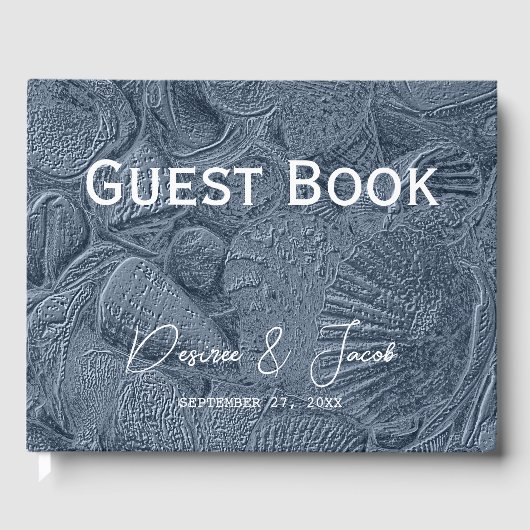 Muschel Dark Dusty Blue Moderner Küstenstrand Gästebuch (Vorderseite)