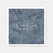 Muschel Dark Dusty Blue Moderner Küstenstrand Serviette (Vorderseite)