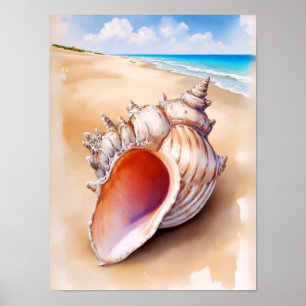 Muschel der Aquarellküche am Strand Poster