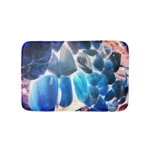 Muschel der Austern, Farbe blau in grau Badematte (Vorderseite)