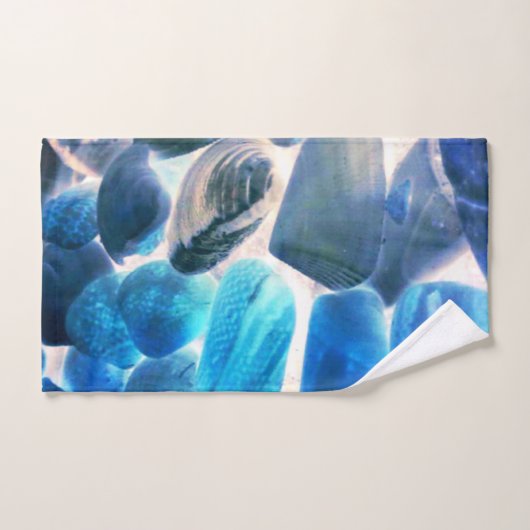 Muschel der Austern, Farbe blau in grau Badhandtuch Set (Handtuch)