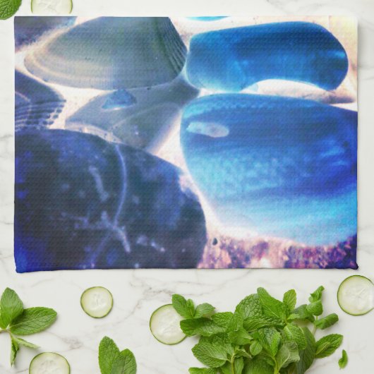 Muschel der Austern, Farbe blau in grau Geschirrtuch (Gefaltet)