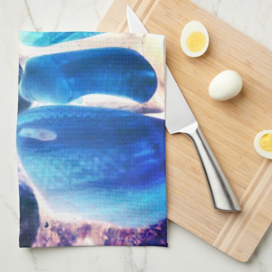 Muschel der Austern, Farbe blau in grau Geschirrtuch (Viertel Falte)