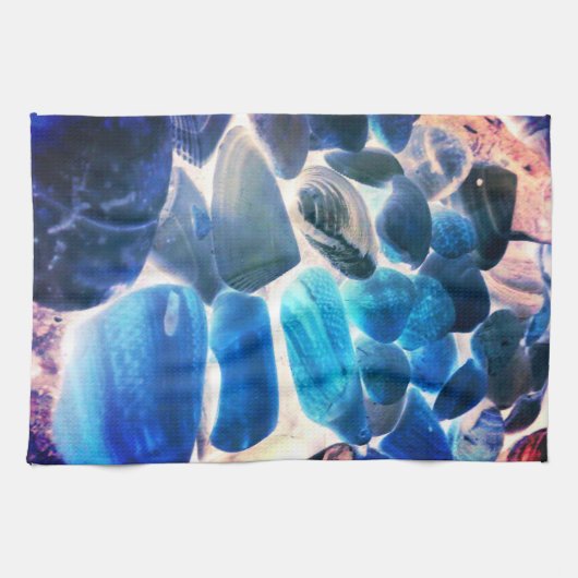 Muschel der Austern, Farbe blau in grau Geschirrtuch (Horizontal)