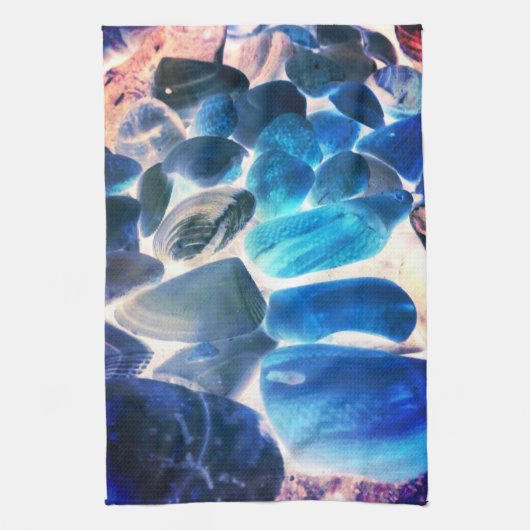 Muschel der Austern, Farbe blau in grau Geschirrtuch (Vertikal)